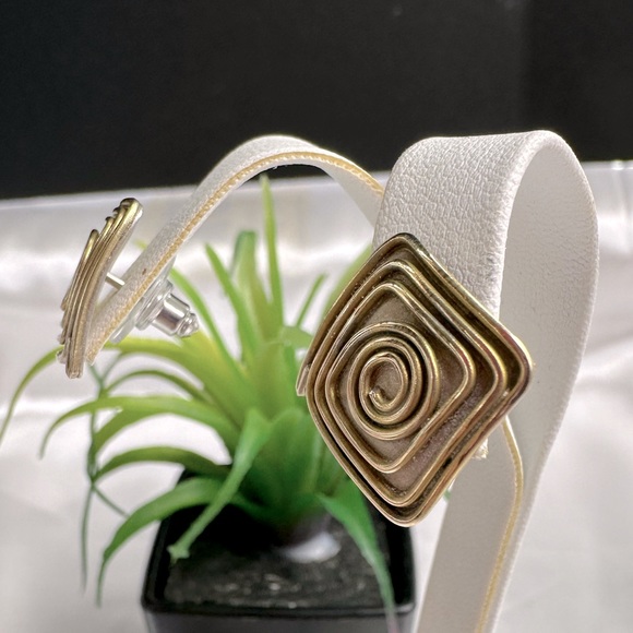 Ed Levin Sterling Silver 14K Gold Modern Spiral Stud Earrings - Picture 2 of 7